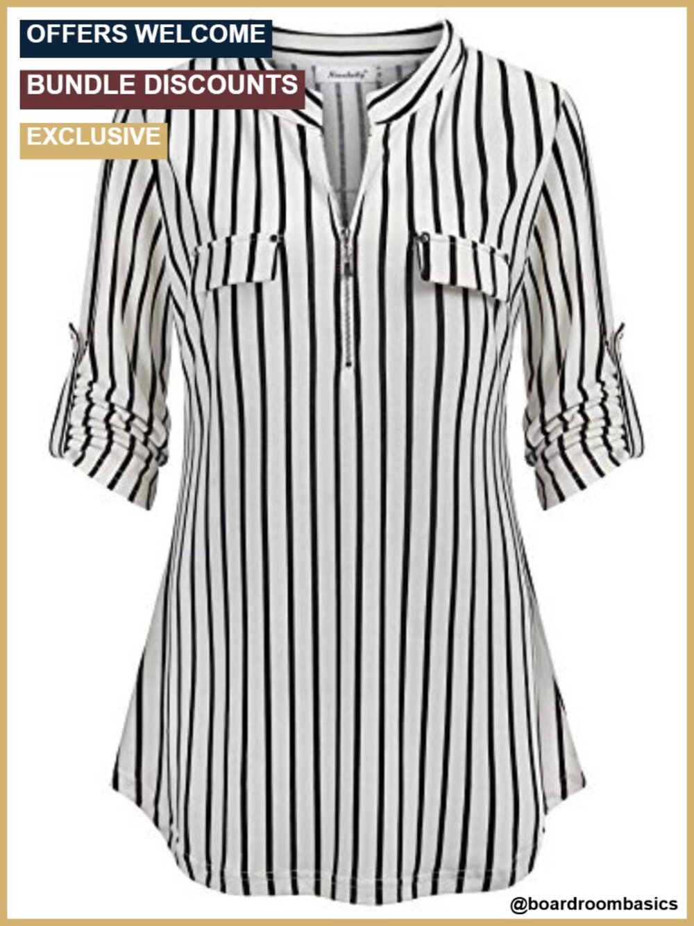 Women's 3/4 Sleeve Plaid Floral Zip V-Neck Tunic Blouse Top